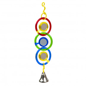 Plastová hračka kruhy se zrcátky a zvonkem pro ptáky, 24,5 cm
