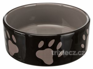  Keramická miska 0,3l/12cm - hnědá/tmavě šedá + motiv tlapky
