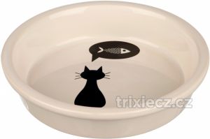 Keramická miska s černou kočkou, s okrajem bílá