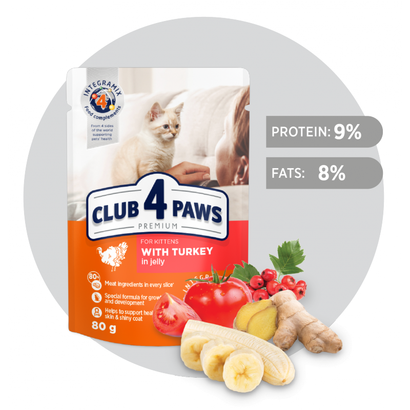 Kapsičky pro koťata CLUB 4 PAWS Premium S krůtím masem v želé 80 g